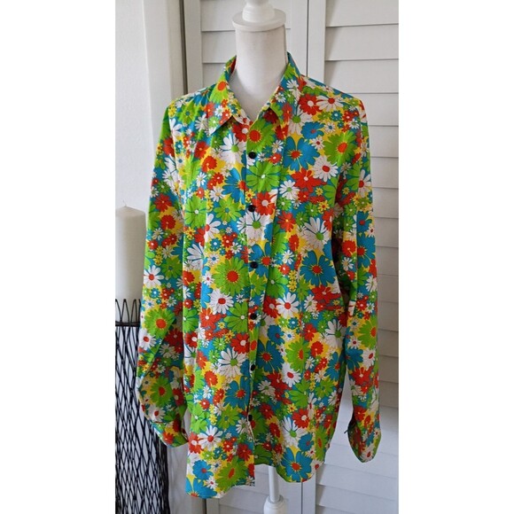 Jogal Unisex Long Sleeve Collared Floral Button Down Cotton Shirt XXL - Picture 6 of 8